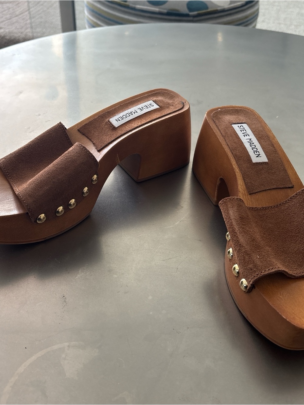 Steve Madden Brown Suede Studded Platform Clogs